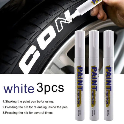 3pcs White Paint Pen Paint Markers Waterproof Car Tyre Oil-Based Paint Pen Set Quick Dry And Permanent