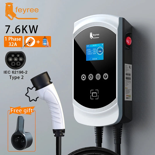 Feyree EV Charger 32A 7.6KW Electric Vehicle Car Charger EVSE 11KW 22KW 3Phase Type2 Cable IEC62196-2 Socket