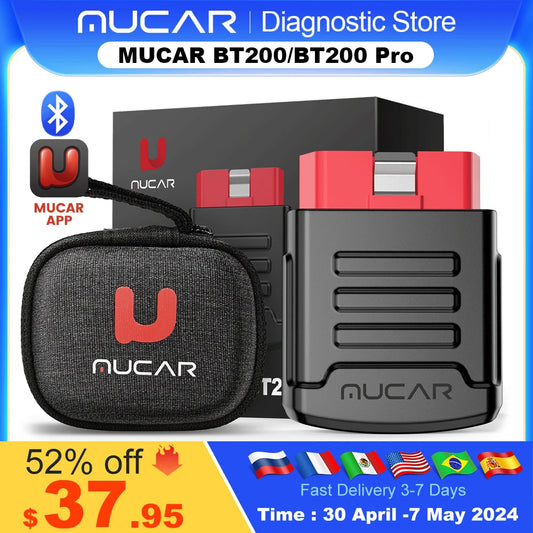 MUCAR BT200/BT200 Pro OBD2 Bluetooth Diagnostic Tool Full System Diagnose Oil SAS 15 Reset OBD 2 Scanner for All Car Code Reader