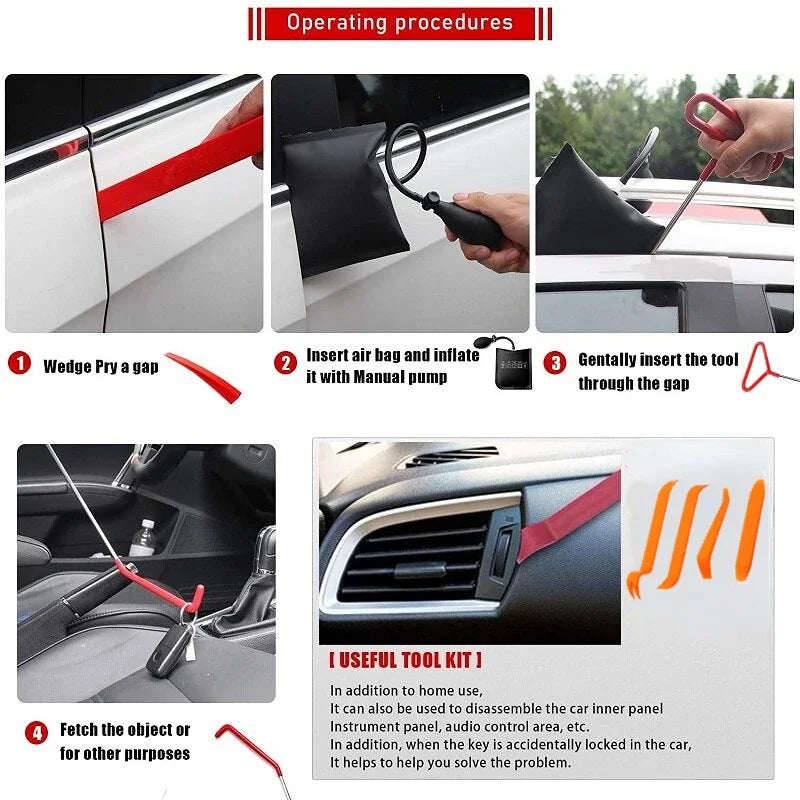 New Open Car Door Tool Kit Inflatable Air Pump Auto Window Door Open Fixing Gripper Tools Long Reach Kits