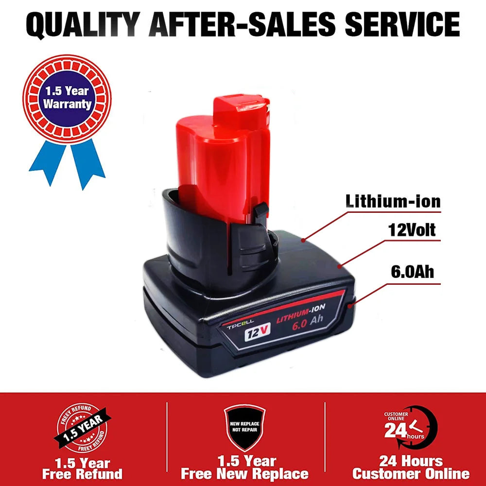 12V 6000mAh Rechargeable Battery for Milwaukee M12 XC