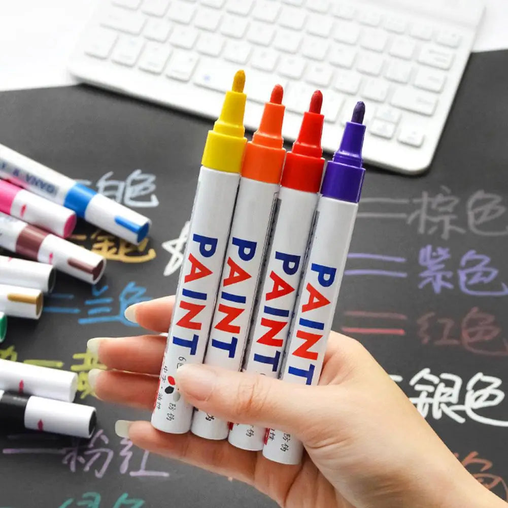 3pcs White Paint Pen Paint Markers Waterproof Car Tyre Oil-Based Paint Pen Set Quick Dry And Permanent