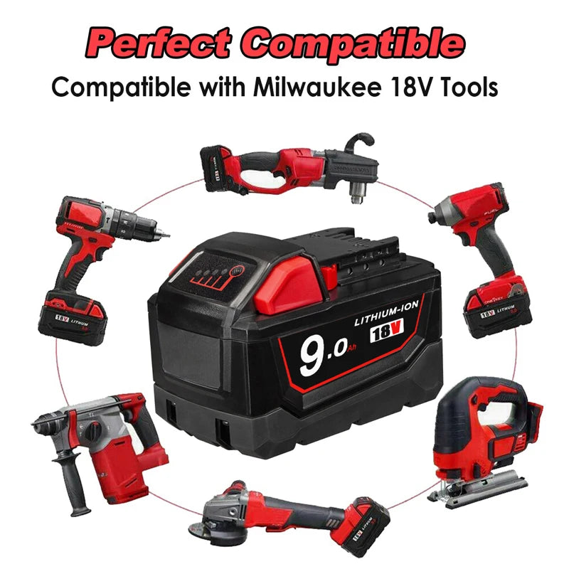 18V For Milwaukee M18 Battery M18B6 XC 9.0 Ah Li-Ion Or Charger