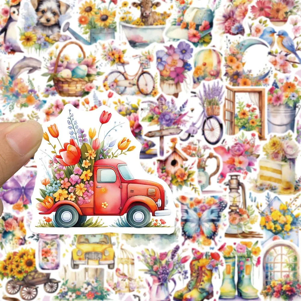 10/50Pcs Retro Flower World Aesthetic Cartoon Varied Stickers Pack for Kids Travel Luggage Scrapbooking Notebook Graffiti Decals