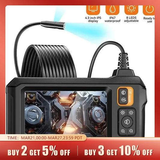 Industrial Endoscope Camera 8mm HD1080P 4.3inch IPS Screen 1080P Pipe Inspection Camera for Car Repair IP67 Waterproof 8 LEDS