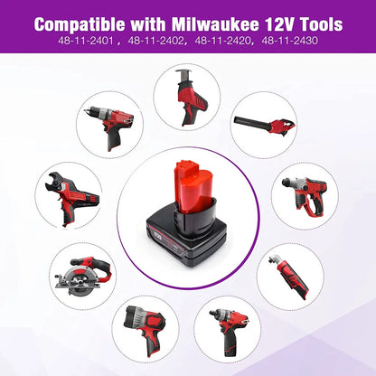 12V 6000mAh Rechargeable Battery for Milwaukee M12 XC